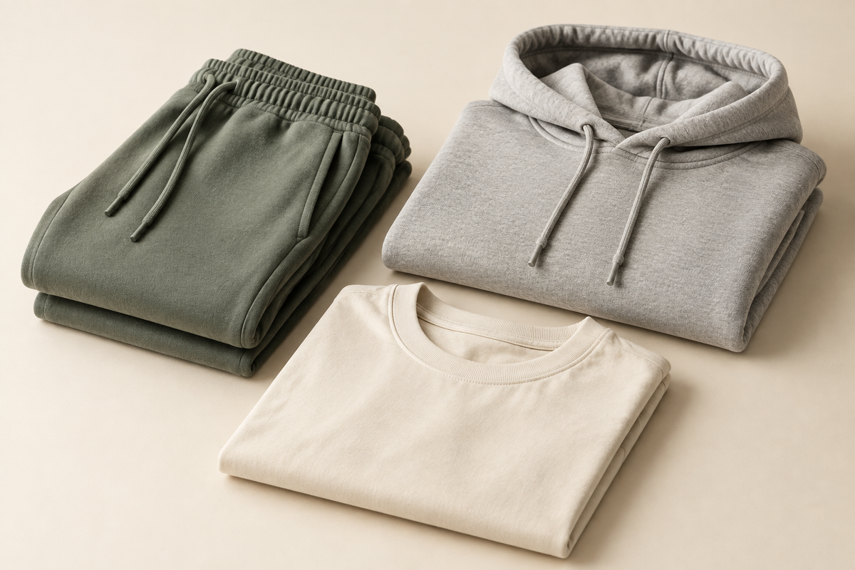 Folded men’s sweatpants and comfortwear