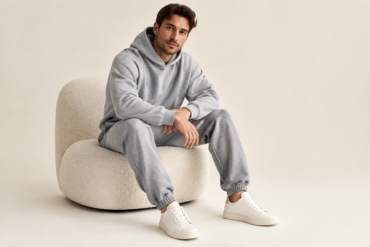 Men’s gray sweatpants and hoodie